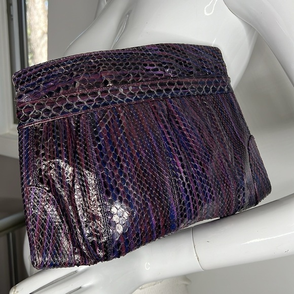 Purple Eggplant Python Snakeskin Clutch Shoulder Bag - Picture 1 of 8